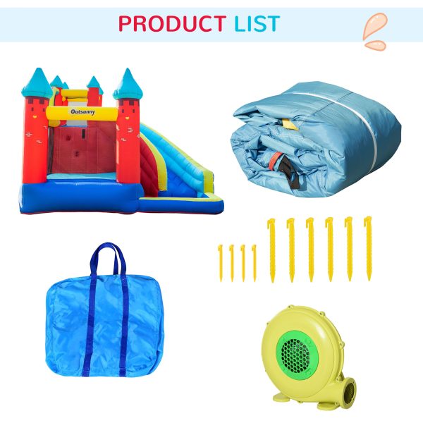 Kids Bouncy Castle with Slide Pool Trampoline Climbing Wall w/ Blower - Image 8