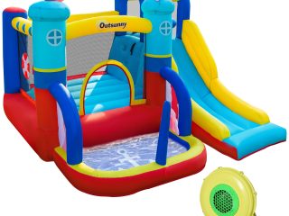 Kids Bouncy Castle with Slide Pool Trampoline Climbing Wall w/ Blower