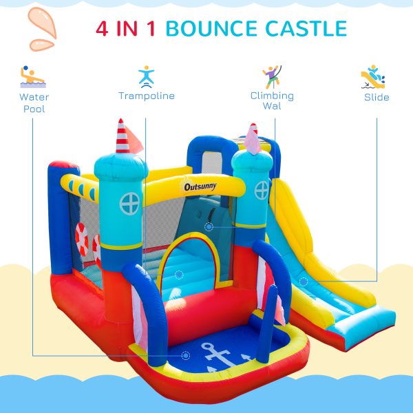 Kids Bouncy Castle with Slide Pool Trampoline Climbing Wall w/ Blower - Image 4