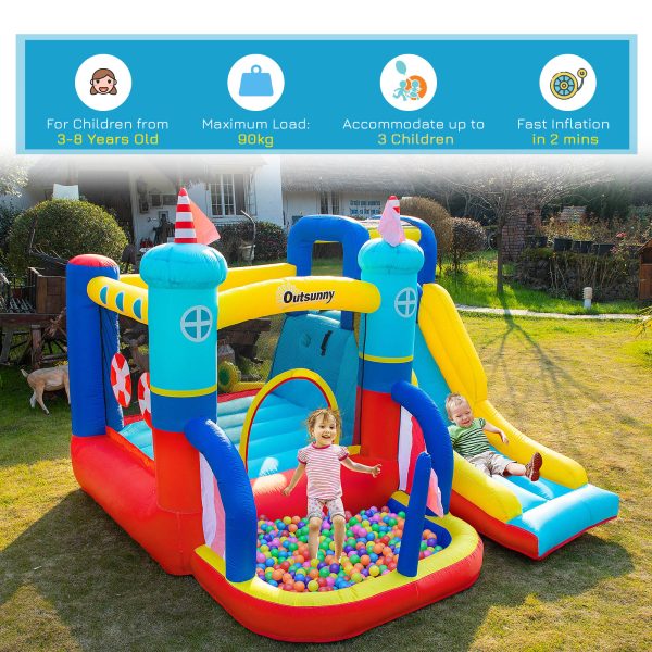 Kids Bouncy Castle with Slide Pool Trampoline Climbing Wall w/ Blower - Image 5