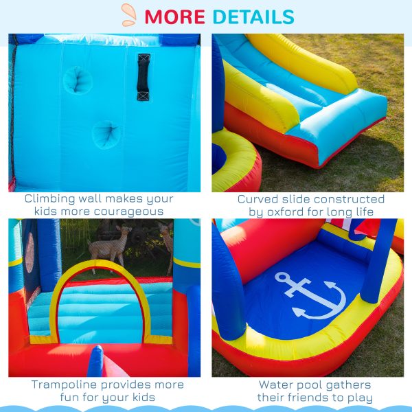 Kids Bouncy Castle with Slide Pool Trampoline Climbing Wall w/ Blower - Image 6