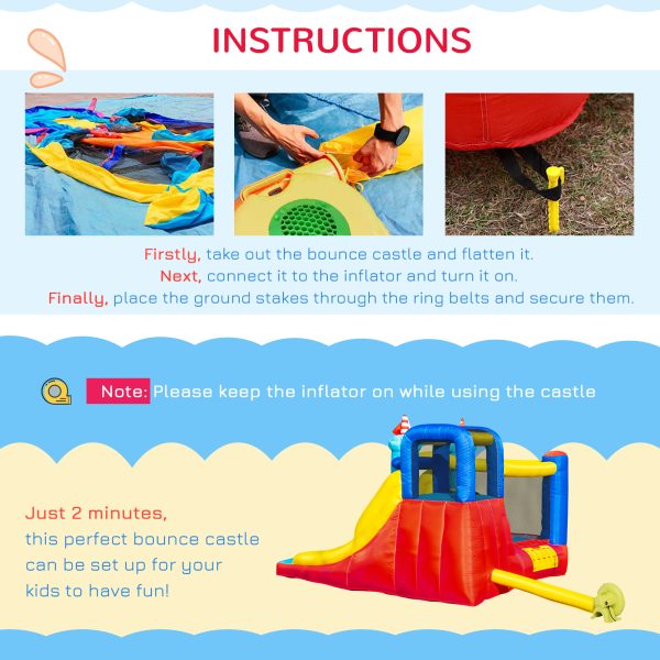 Kids Bouncy Castle with Slide Pool Trampoline Climbing Wall w/ Blower - Image 7