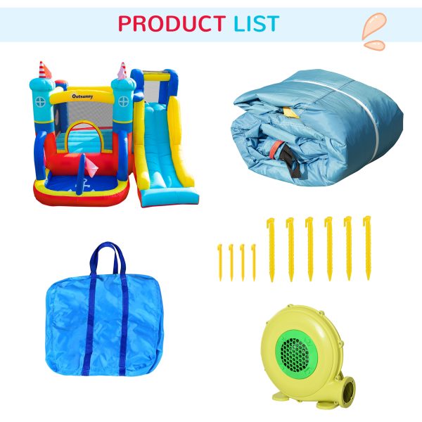 Kids Bouncy Castle with Slide Pool Trampoline Climbing Wall w/ Blower - Image 8