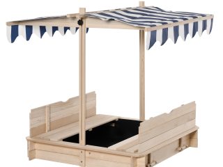Kids Square Wooden Sandpit Children Cabana Sandbox Outdoor Playset