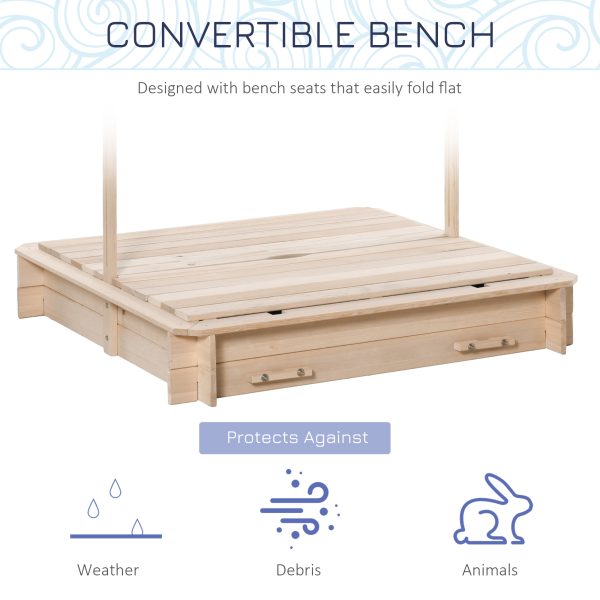 Kids Square Wooden Sandpit Children Cabana Sandbox Outdoor Playset - Image 5