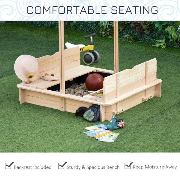 Kids Square Wooden Sandpit Children Cabana Sandbox Outdoor Playset - Image 6