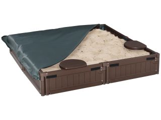 Kids Outdoor Sandbox w/ Canopy Backyard for 3-12 years old Brown Outsunny