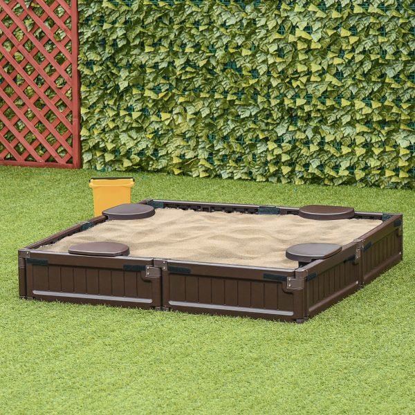 Kids Outdoor Sandbox w/ Canopy Backyard for 3-12 years old Brown Outsunny - Image 2