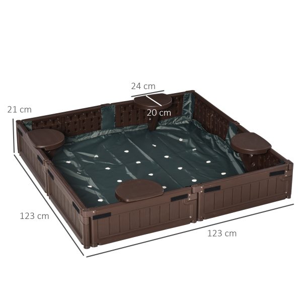 Kids Outdoor Sandbox w/ Canopy Backyard for 3-12 years old Brown Outsunny - Image 3