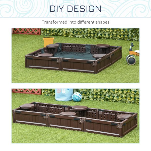 Kids Outdoor Sandbox w/ Canopy Backyard for 3-12 years old Brown Outsunny - Image 4