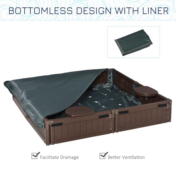 Kids Outdoor Sandbox w/ Canopy Backyard for 3-12 years old Brown Outsunny - Image 6