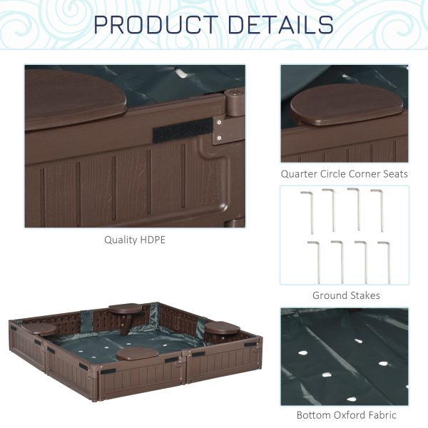 Kids Outdoor Sandbox w/ Canopy Backyard for 3-12 years old Brown Outsunny - Image 7