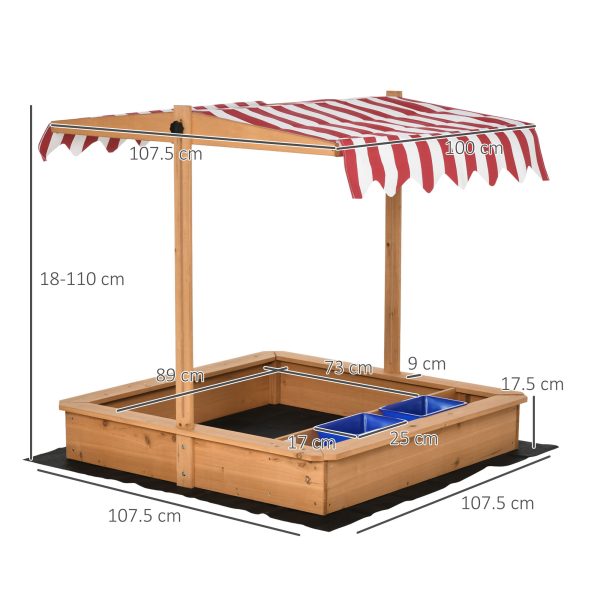 Kids Wooden Sandbox Sand Pit Height Adjustable with Canopy Basins Outsunny - Image 3