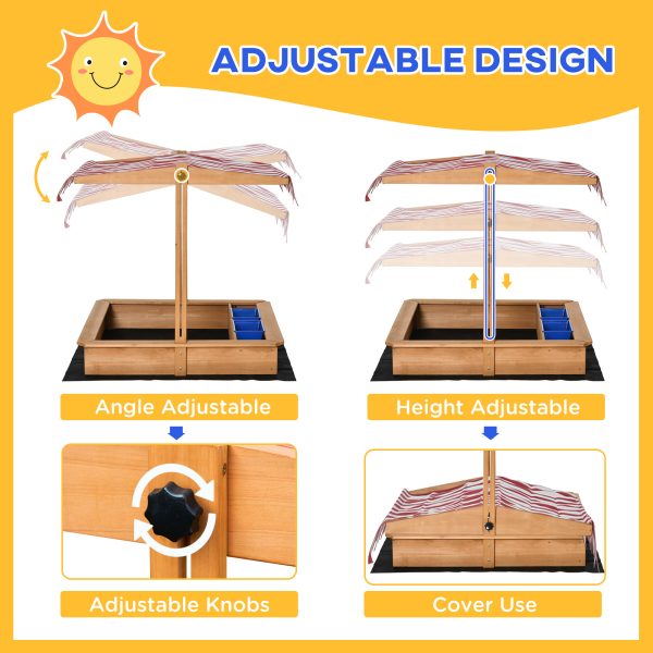 Kids Wooden Sandbox Sand Pit Height Adjustable with Canopy Basins Outsunny - Image 4