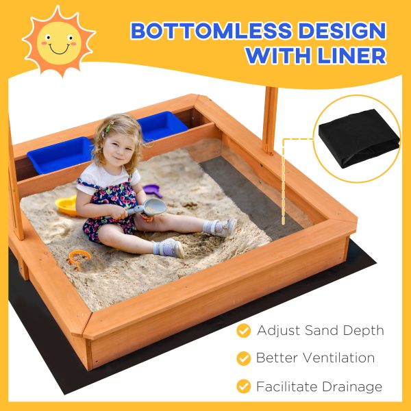 Kids Wooden Sandbox Sand Pit Height Adjustable with Canopy Basins Outsunny - Image 5
