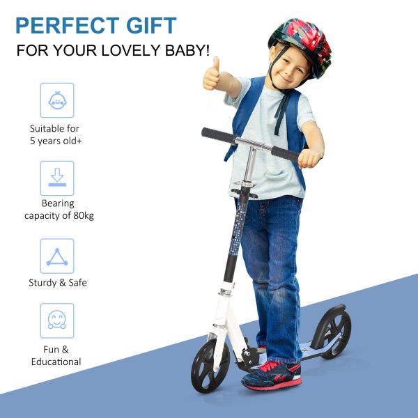 HOMCOM Kick Scooter Commuter Adjustable Height Wheels Foldable Aluminium White - Image 4