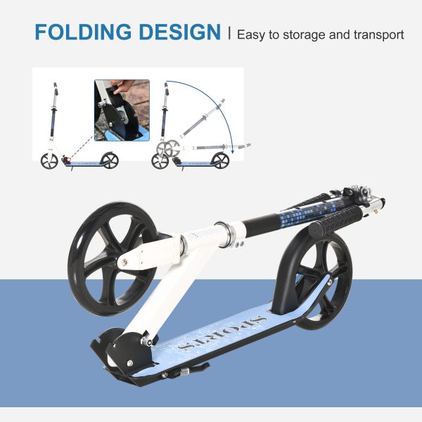 HOMCOM Kick Scooter Commuter Adjustable Height Wheels Foldable Aluminium White - Image 5