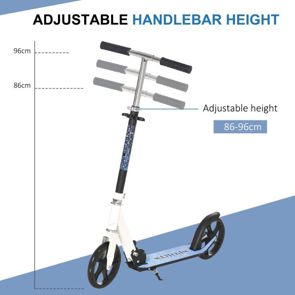 HOMCOM Kick Scooter Commuter Adjustable Height Wheels Foldable Aluminium White - Image 6