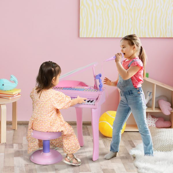 37 Key Musical Mini Piano Electrionic Keyboard Microphone Stool Pink - Image 2