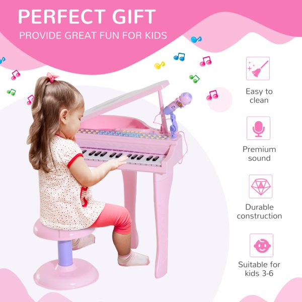 37 Key Musical Mini Piano Electrionic Keyboard Microphone Stool Pink - Image 4