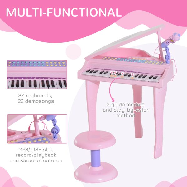 37 Key Musical Mini Piano Electrionic Keyboard Microphone Stool Pink - Image 5