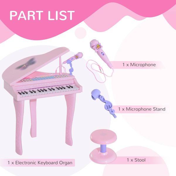 37 Key Musical Mini Piano Electrionic Keyboard Microphone Stool Pink - Image 7