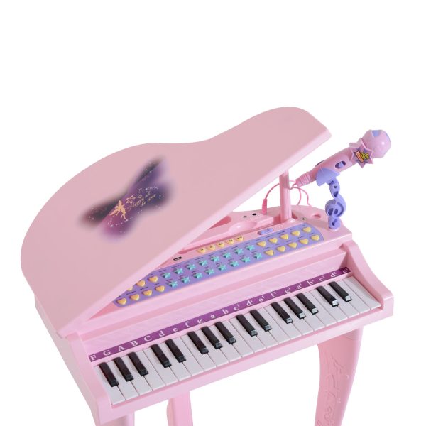 37 Key Musical Mini Piano Electrionic Keyboard Microphone Stool Pink - Image 8