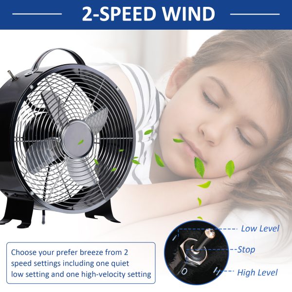 26cm 2-Speed Electric Fan  Safe Guard Anti-Slip Feet Home Office Black HOMCOM - Image 4