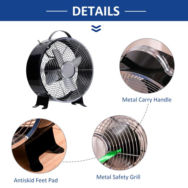 26cm 2-Speed Electric Fan  Safe Guard Anti-Slip Feet Home Office Black HOMCOM - Image 6