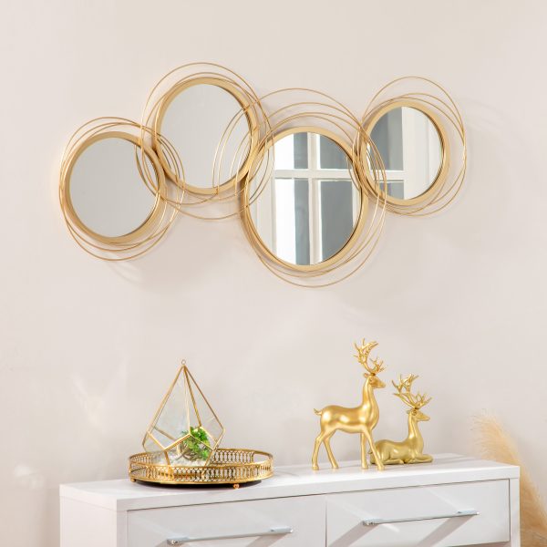 HOMCOM Metal Wall Art Decorative Mirror Decor Modern Wall Sculpture, Gold - Image 2