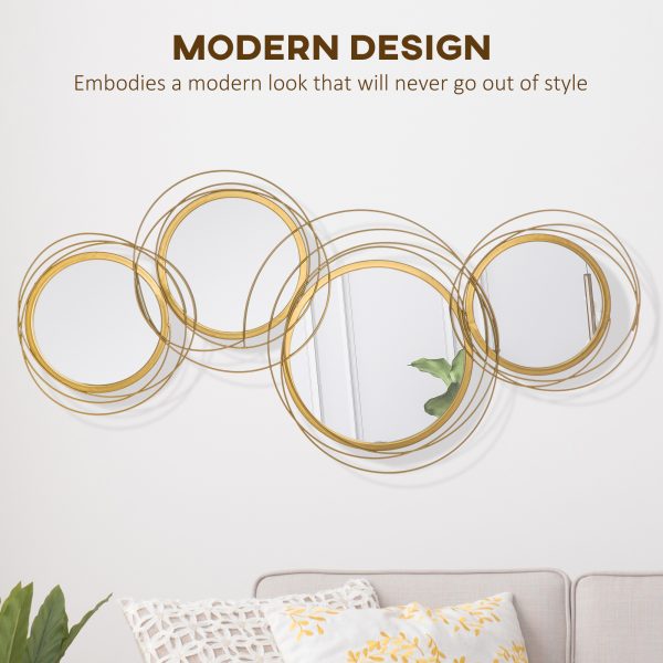 HOMCOM Metal Wall Art Decorative Mirror Decor Modern Wall Sculpture, Gold - Image 4