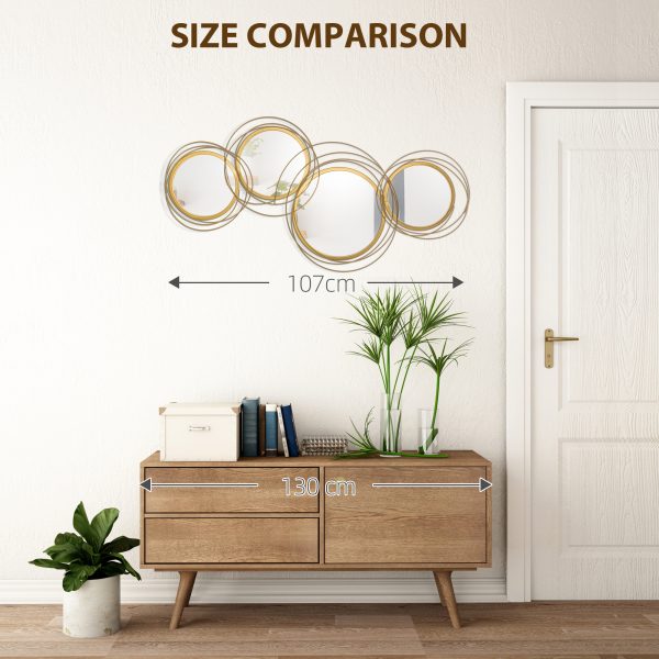 HOMCOM Metal Wall Art Decorative Mirror Decor Modern Wall Sculpture, Gold - Image 7