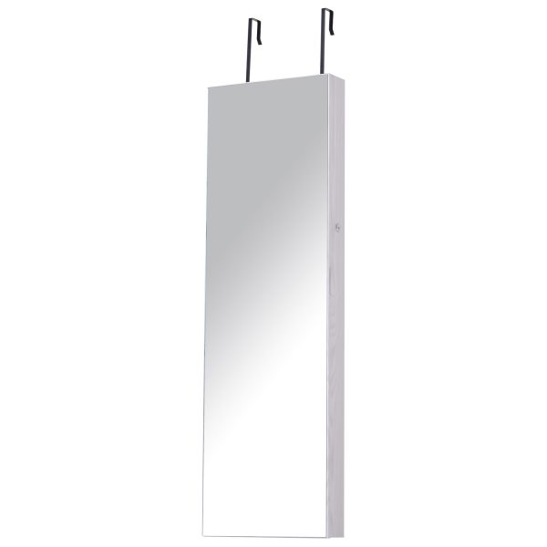 Hanging Mirrored Jewel Storage Cabinet Organiser Lockable w/6 LED White