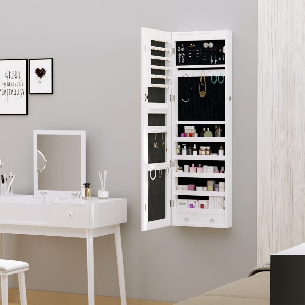Hanging Mirrored Jewel Storage Cabinet Organiser Lockable w/6 LED White - Image 2