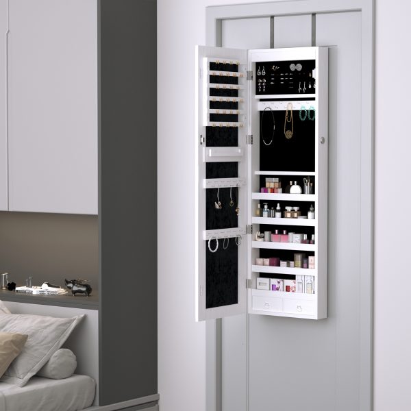 Hanging Mirrored Jewel Storage Cabinet Organiser Lockable w/6 LED White - Image 4