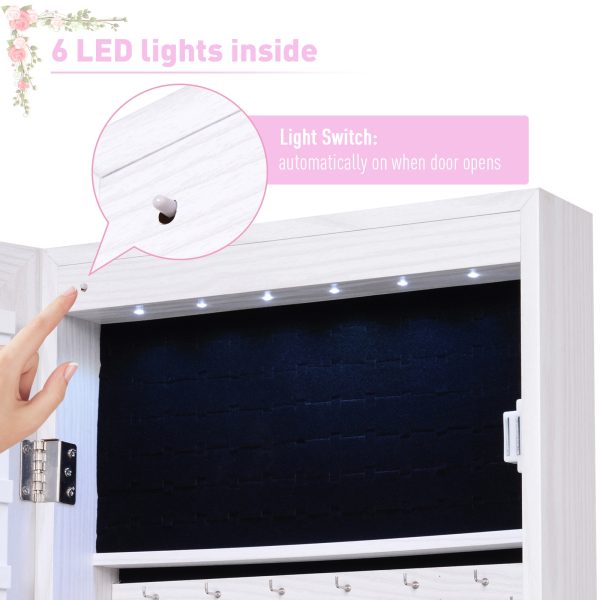 Hanging Mirrored Jewel Storage Cabinet Organiser Lockable w/6 LED White - Image 6