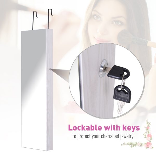 Hanging Mirrored Jewel Storage Cabinet Organiser Lockable w/6 LED White - Image 7