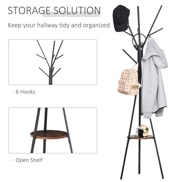 180cm Free Standing Coat Rack Metal Shelf Holder Stand Hat Hanger Brown - Image 4
