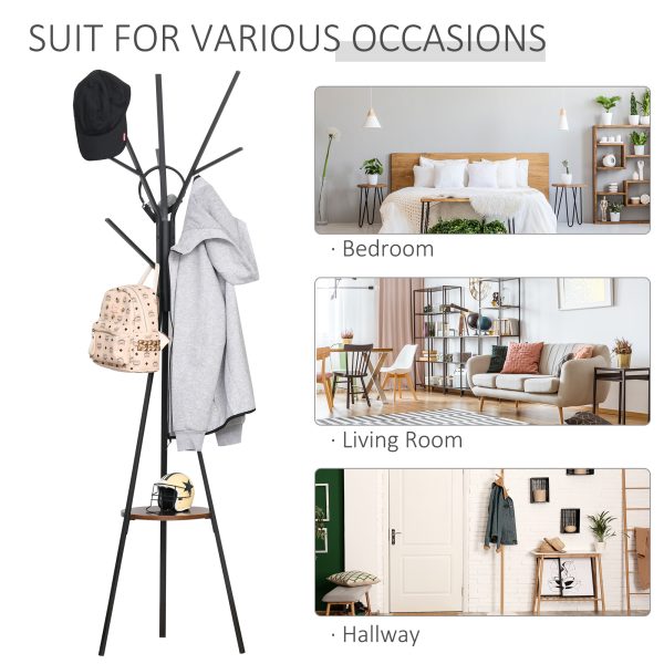 180cm Free Standing Coat Rack Metal Shelf Holder Stand Hat Hanger Brown - Image 6