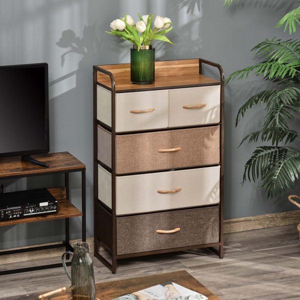 HOMCOM Closet Dresser, Dresser Tower With 5 Linen Fabric Drawers Steel Frame - Image 2