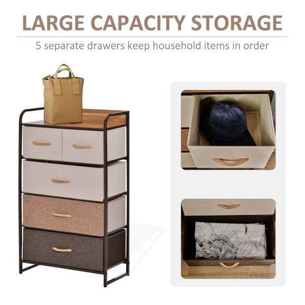 HOMCOM Closet Dresser, Dresser Tower With 5 Linen Fabric Drawers Steel Frame - Image 5