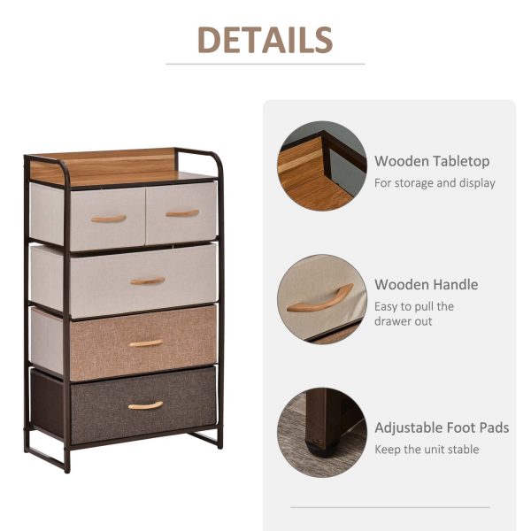 HOMCOM Closet Dresser, Dresser Tower With 5 Linen Fabric Drawers Steel Frame - Image 6