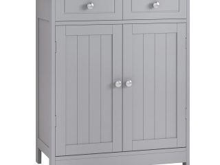 kleankin Bathroom Floor Storage Cabinet w/ 2 Drawers Door Cupboard Grey