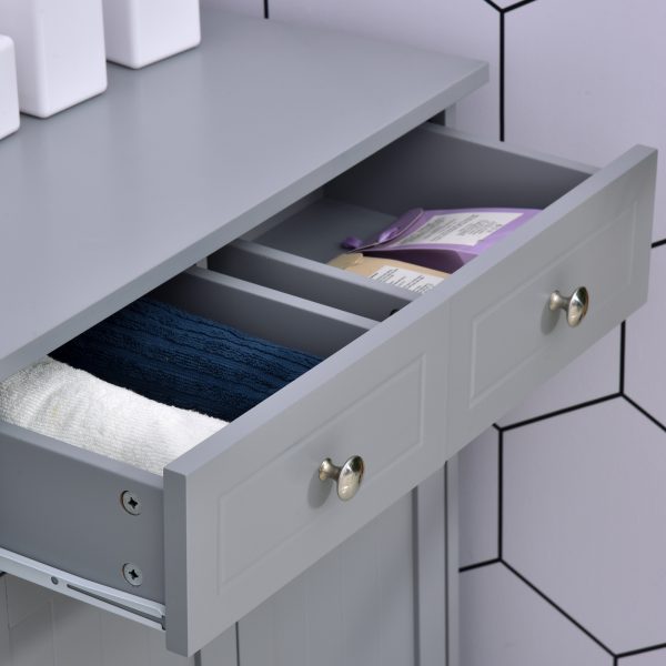 kleankin Bathroom Floor Storage Cabinet w/ 2 Drawers Door Cupboard Grey - Image 8