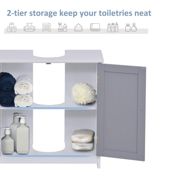 kleankin 60x60cm Under-Sink Storage Cabinet w/ Adjustable Shelf Grey White - Image 5