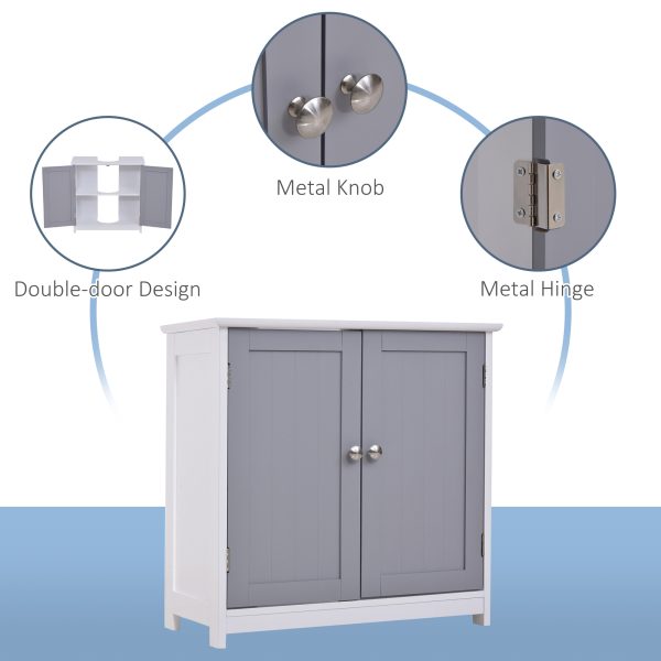kleankin 60x60cm Under-Sink Storage Cabinet w/ Adjustable Shelf Grey White - Image 7