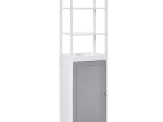 kleankin Bathroom Tall Storage Cabinet Organizer Tower w/ Door Shelves White