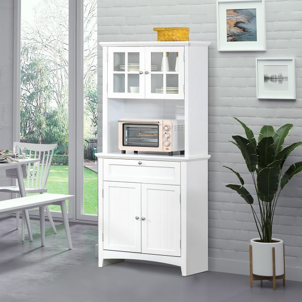 Kitchen Storage Cupboard w/ Microwave Drawer for Dining Room, White - Image 2
