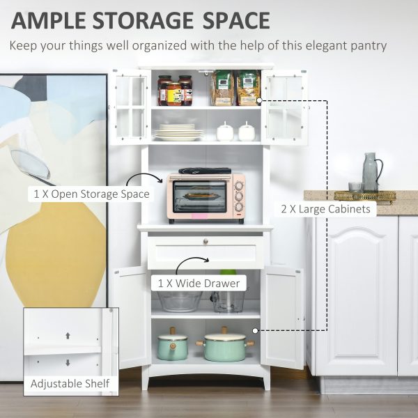 Kitchen Storage Cupboard w/ Microwave Drawer for Dining Room, White - Image 4