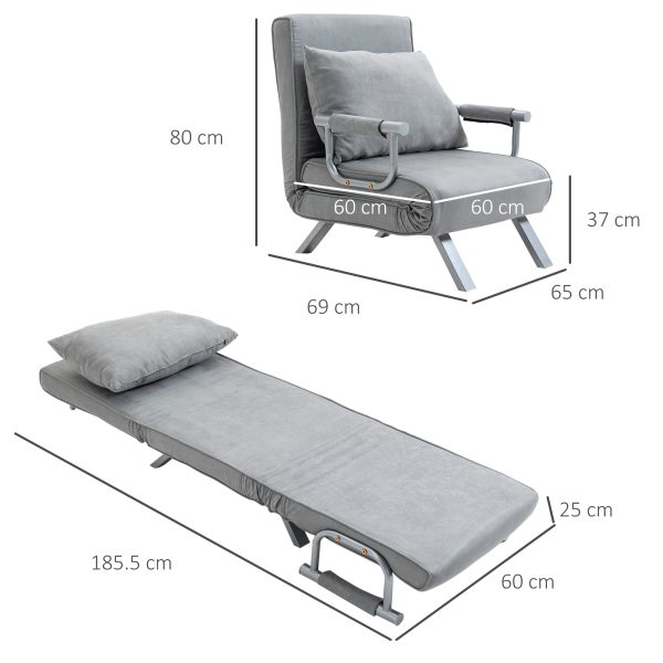 Sofa Bed Foldable Portable Armchair Sleeper Lounge  Pillow Light Grey - Image 3